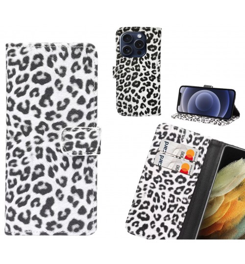 iPhone 15 Pro Case  Leopard Leather Flip Wallet Case