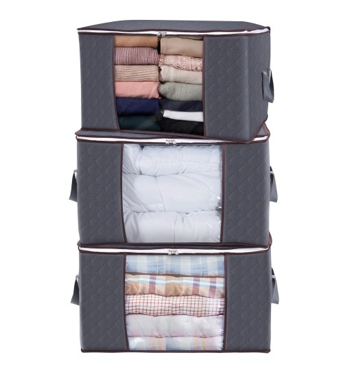 3x Pack 80L Clothes Storage Box Bags Quilt Blanket Zipper Organizer