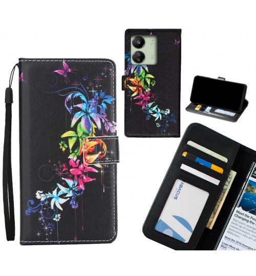 Xiaomi Redmi 13C case 3 card leather wallet case printed ID