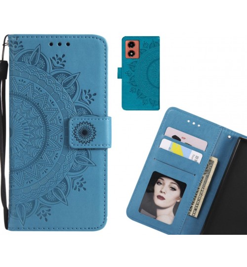 Moto G24 Case mandala embossed leather wallet case