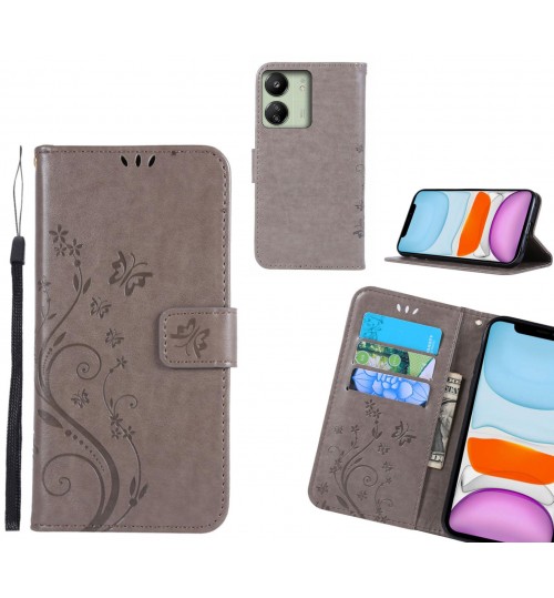 Xiaomi Redmi 13c Case Embossed Butterfly Wallet Leather Cover - Grey