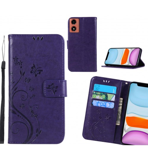 Moto G04 Case Embossed Butterfly Wallet Leather Cover