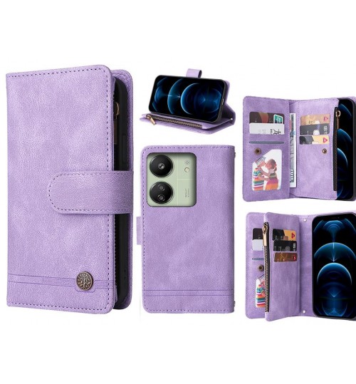 Xiaomi Redmi 13c Case 9 Card Slots Wallet Denim Leather Case - Purple