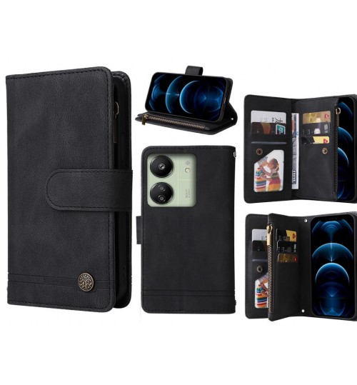 Xiaomi Redmi 13c Case 9 Card Slots Wallet Denim Leather Case - Black