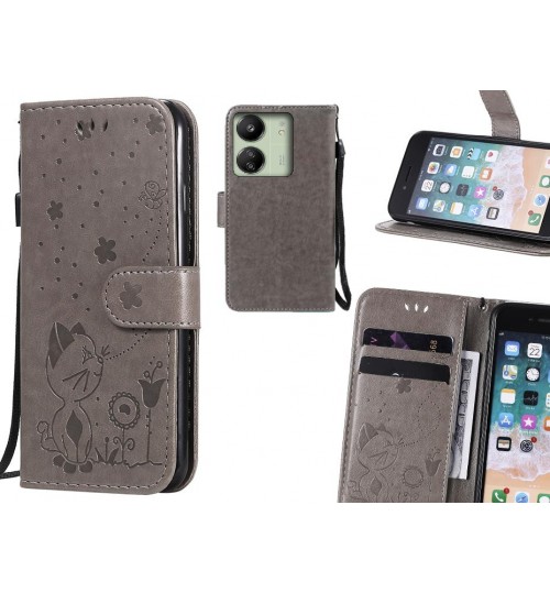 Xiaomi Redmi 13c Case Embossed Wallet Leather Case - Grey