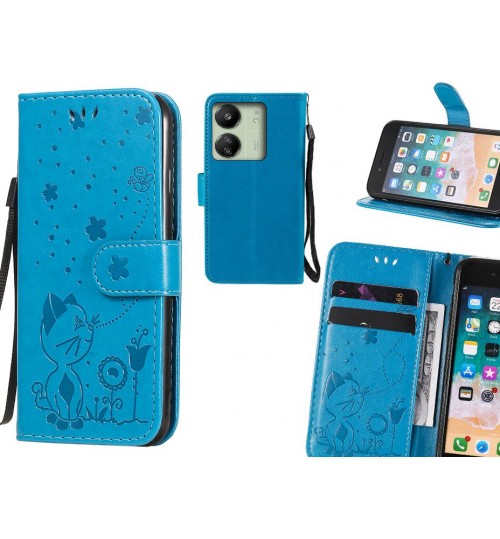 Xiaomi Redmi 13c Case Embossed Wallet Leather Case - Blue