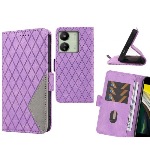 Xiaomi Redmi 13c Case Grid Wallet Leather Case - Purple