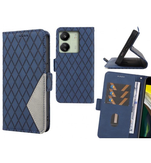 Xiaomi Redmi 13c Case Grid Wallet Leather Case - Blue