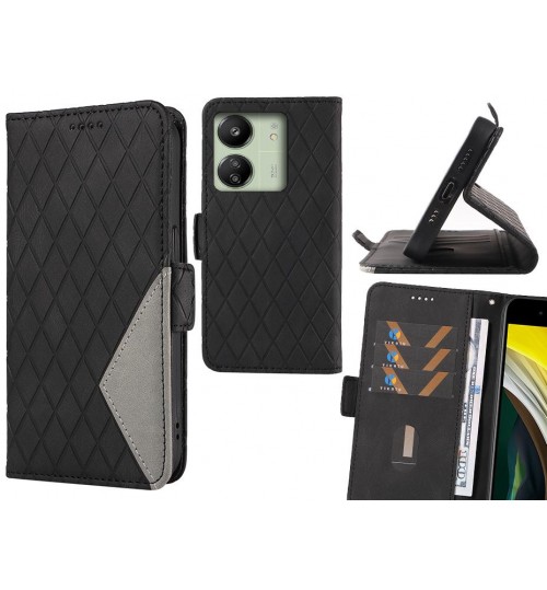 Xiaomi Redmi 13c Case Grid Wallet Leather Case - Black