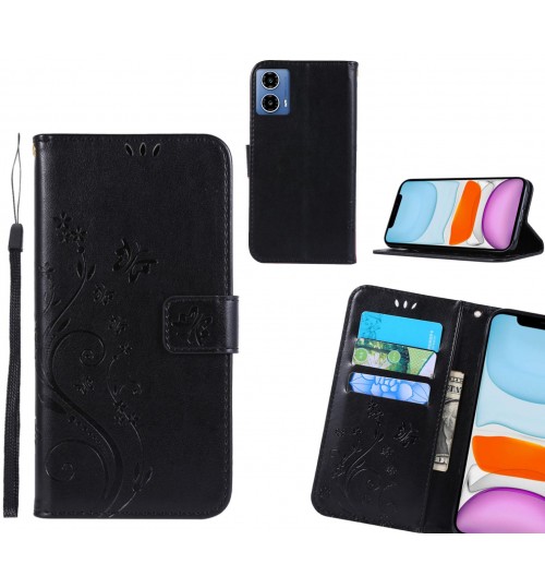 Moto G34 Case Embossed Butterfly Wallet Leather Cover