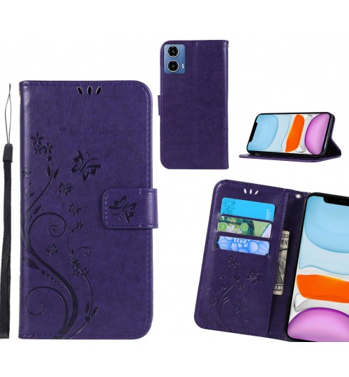 Moto G34 Case Embossed Butterfly Wallet Leather Cover