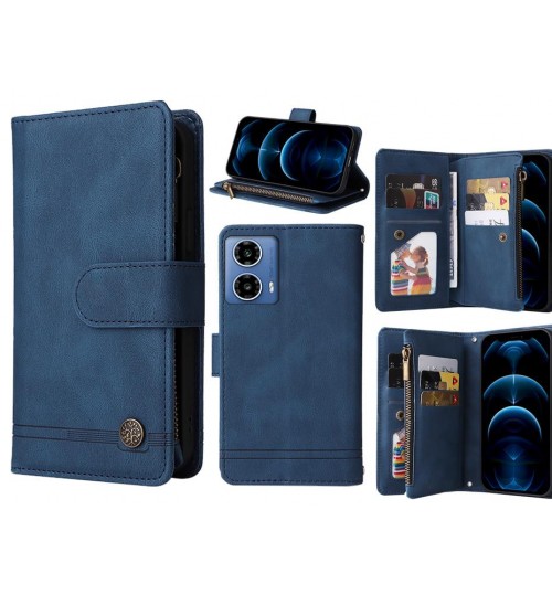 Moto G34 Case 9 Card Slots Wallet Denim Leather Case