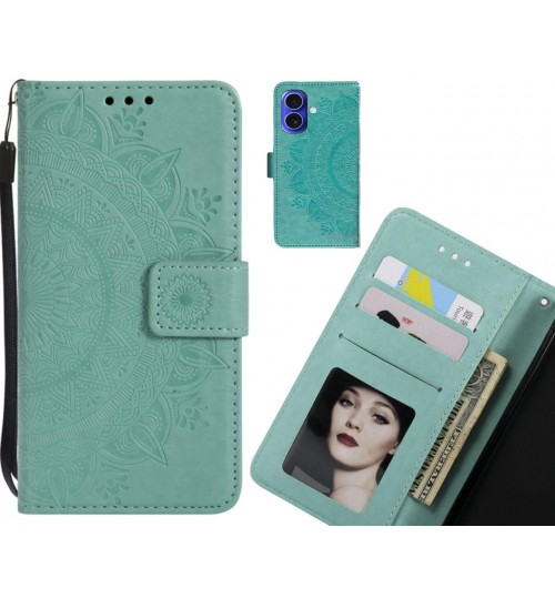 iPhone 16 Case mandala embossed leather wallet case