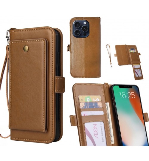 iPhone 16 Pro Case Retro Leather Wallet Case