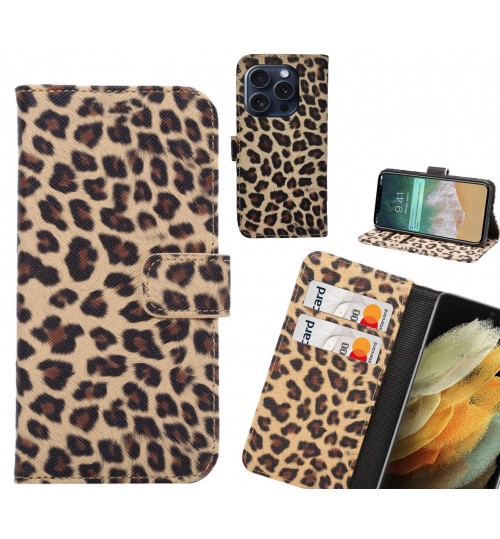 iPhone 16 Pro Case  Leopard Leather Flip Wallet Case