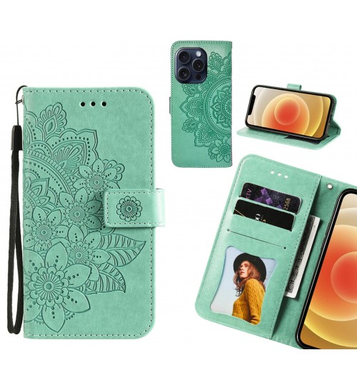 iPhone 16 Pro Case Embossed Floral Leather Wallet case