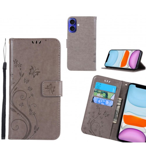 iPhone 16 Plus Case Embossed Butterfly Wallet Leather Cover