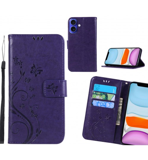 iPhone 16 Plus Case Embossed Butterfly Wallet Leather Cover