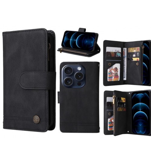 iPhone 16 Pro Case 9 Card Slots Wallet Denim Leather Case