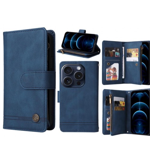 iPhone 16 Pro Case 9 Card Slots Wallet Denim Leather Case