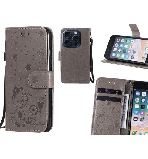 iPhone 16 Pro Case Embossed Wallet Leather Case