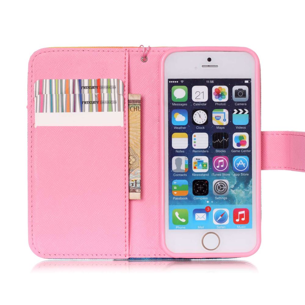 iPhone 5 5s SE case wallet leather case printed