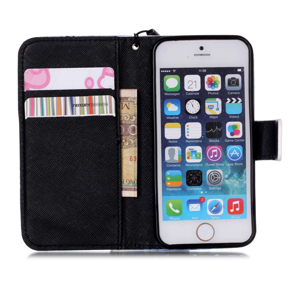 iPhone 5 5s SE case wallet leather case printed