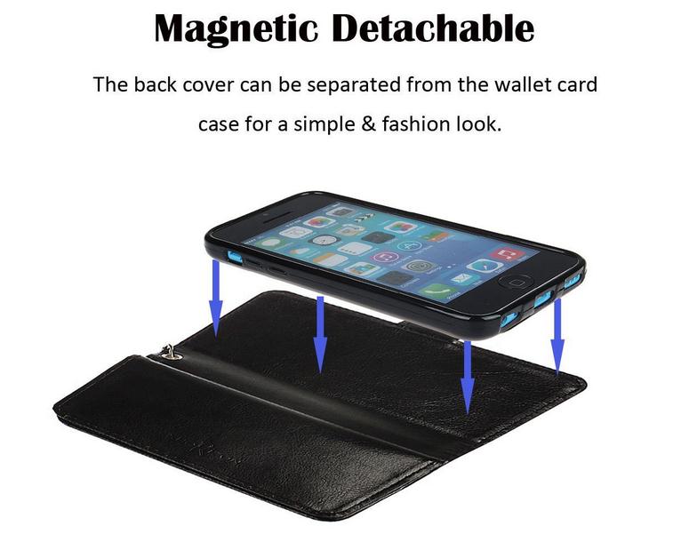 Iphone 5C detachable wallet leather case