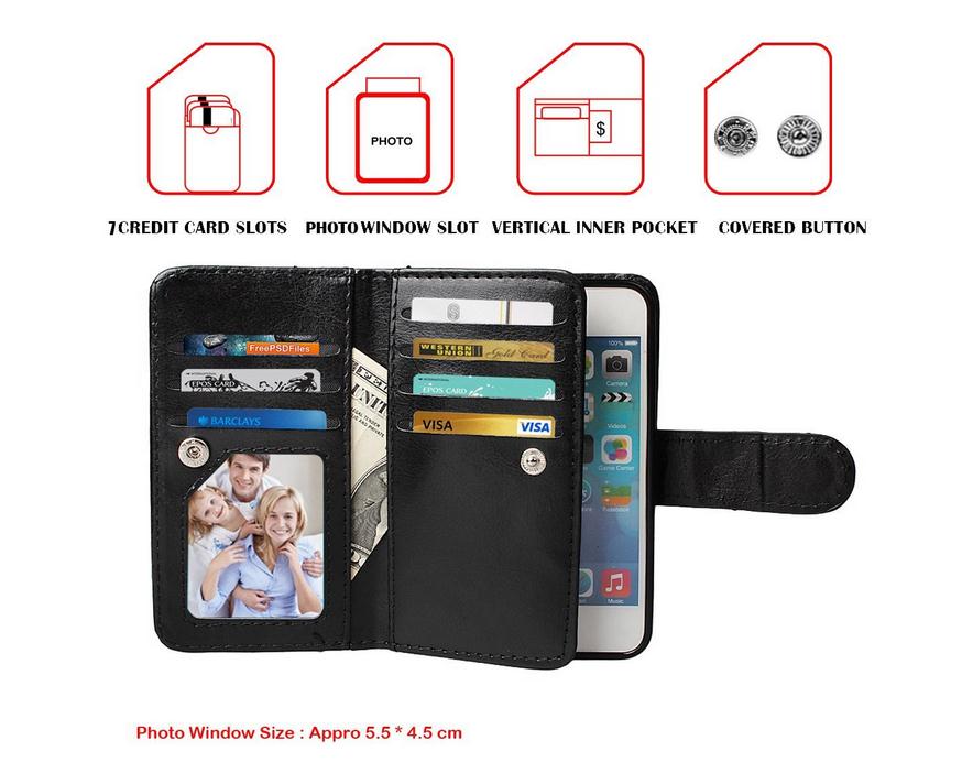 Iphone 5C detachable wallet leather case