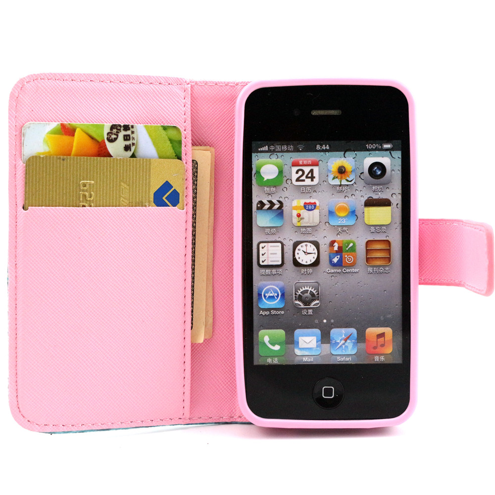 iPhone 4 4s case wallet leather case printed