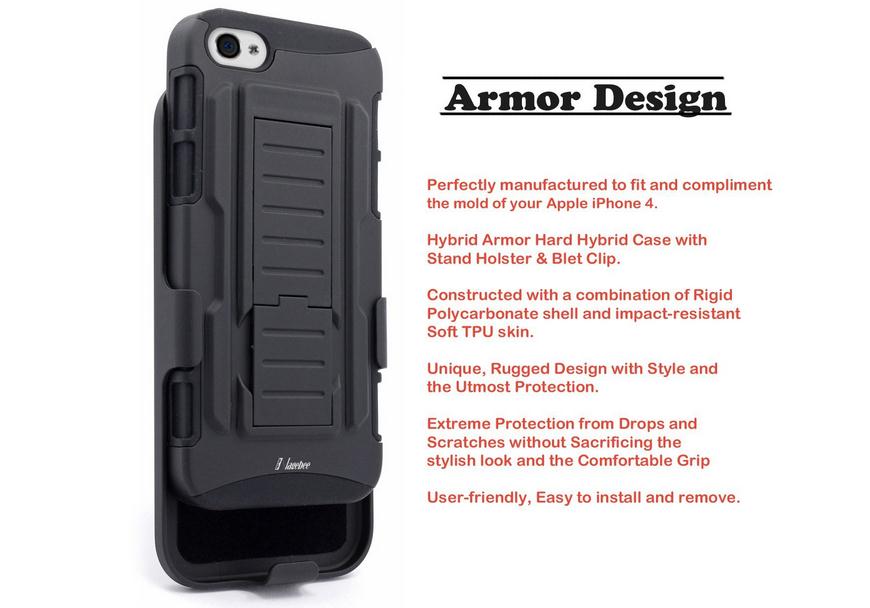 iPhone 4 4s Hybrid armor Case+Belt Clip Holster