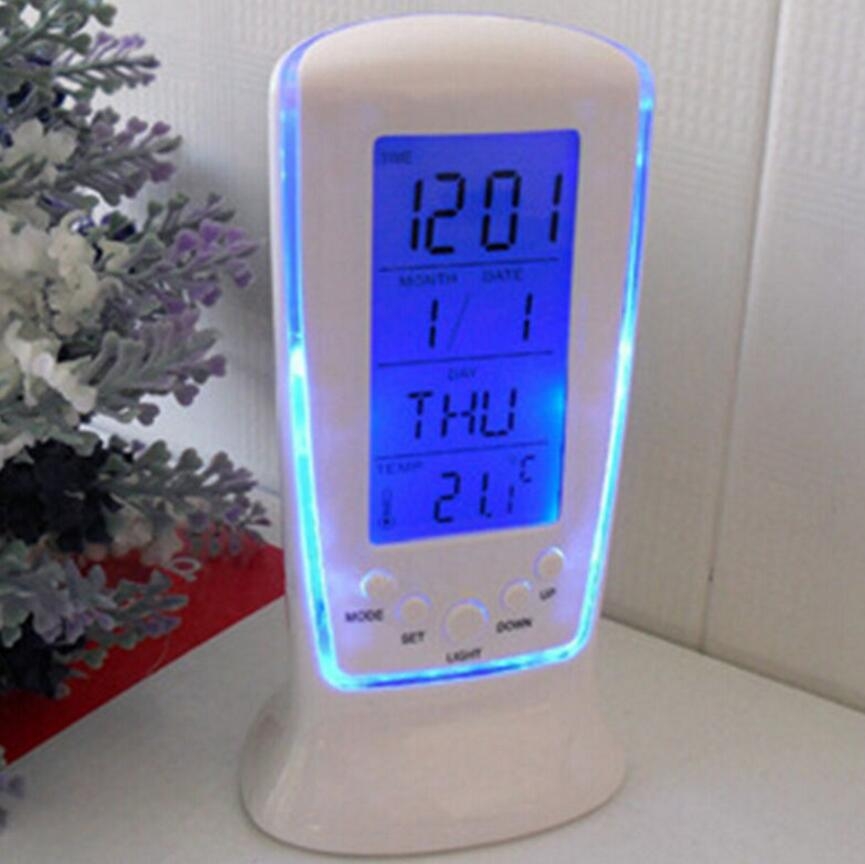 LED Digital Alarm Clock with Blue Backlight Electronic Calendar Thermometer