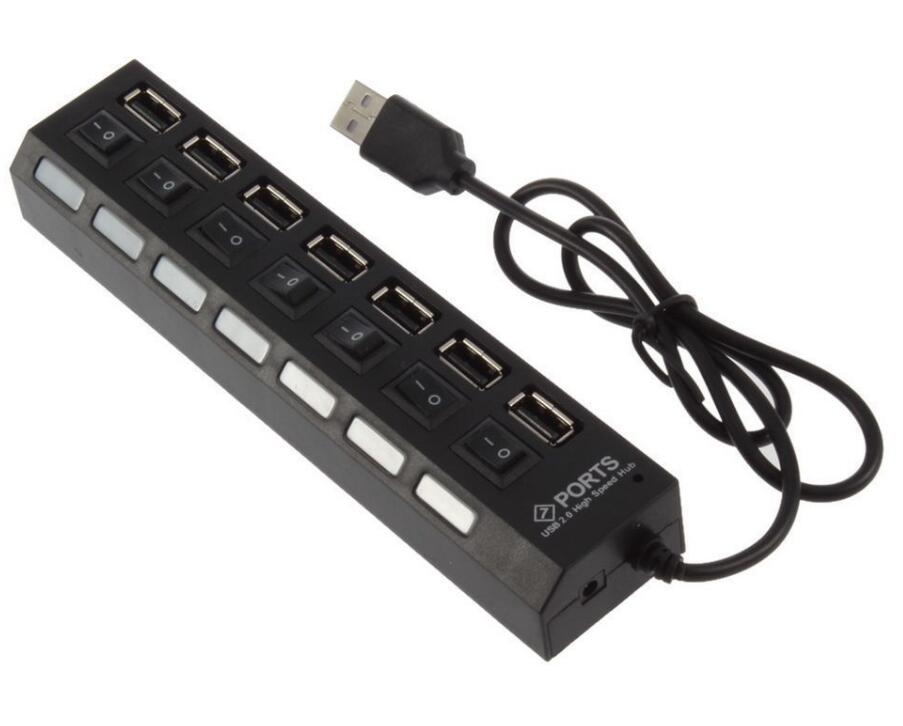 7 Port USB 2.0 Hub with On/Off Switches For Laptop PC with BLUE LED