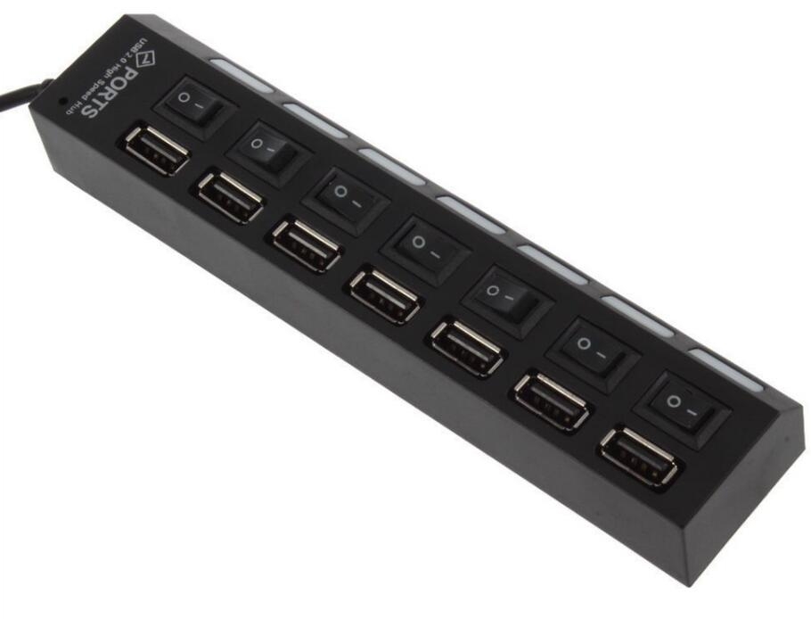 7 Port USB 2.0 Hub with On/Off Switches For Laptop PC with BLUE LED