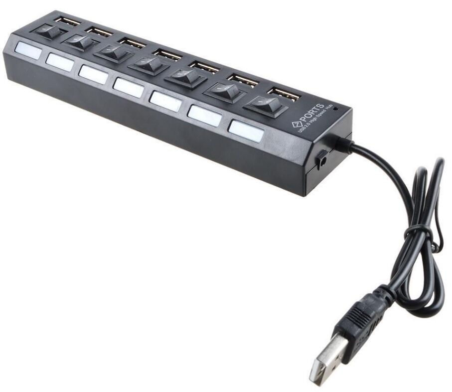 7 Port USB 2.0 Hub with On/Off Switches For Laptop PC with BLUE LED