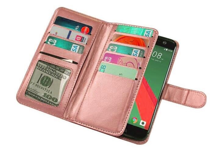 Huawei P10 Lite Double Wallet Leather Case 9 Card Slots - Rose Gold