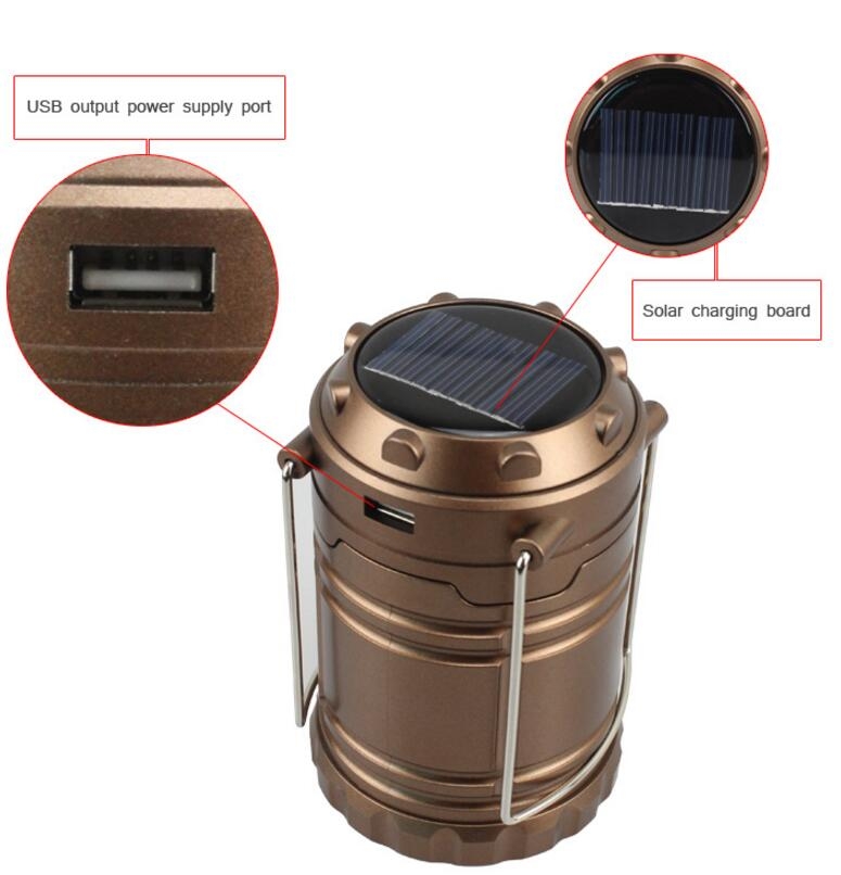 LED USB Solar Rechargeable Lantern Outdoor Camping Hiking Lamp Light