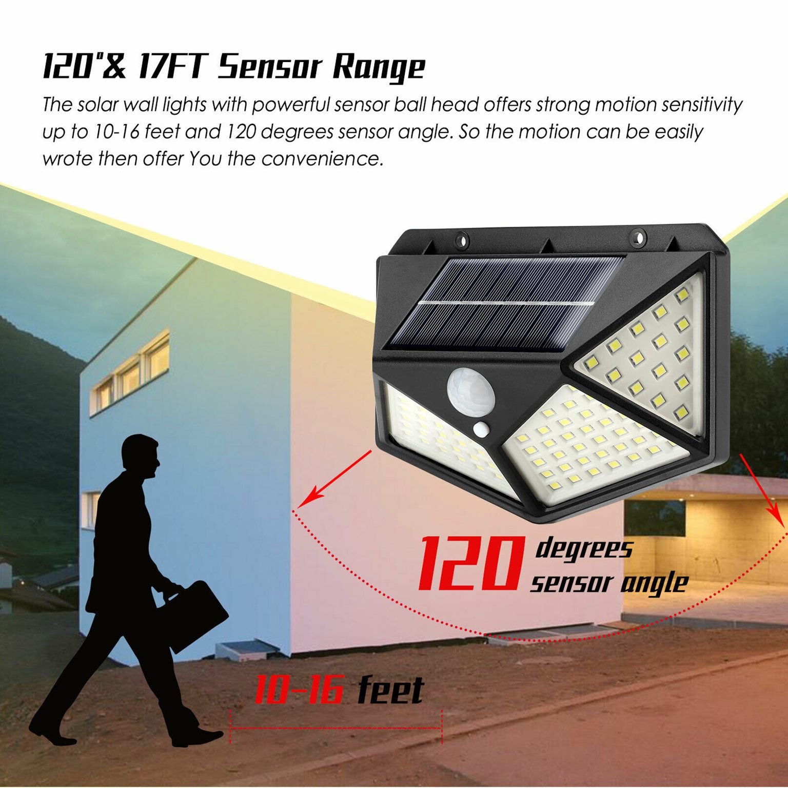 Solar PIR Motion Sensor Wall Light Outdoor Garden