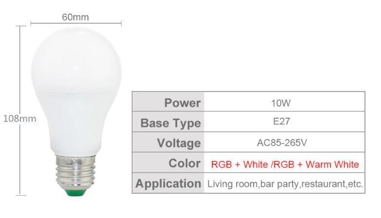 RGB LED Bulb Lights 220V E27 10W