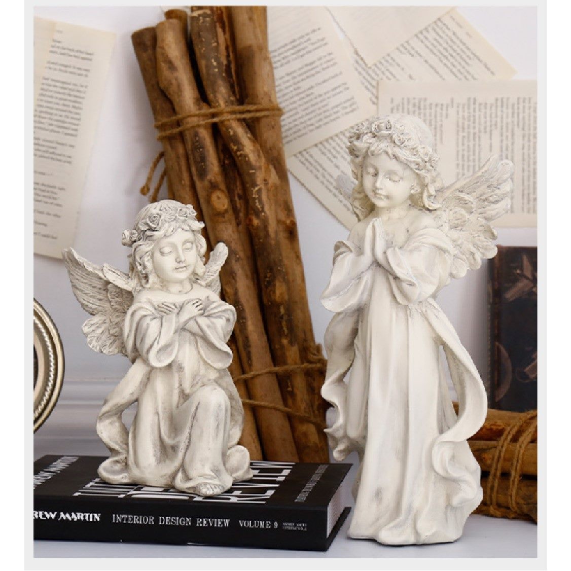 Ancient Ivory Angel Sculpture Ornament Resin Bust Statue Home Decor