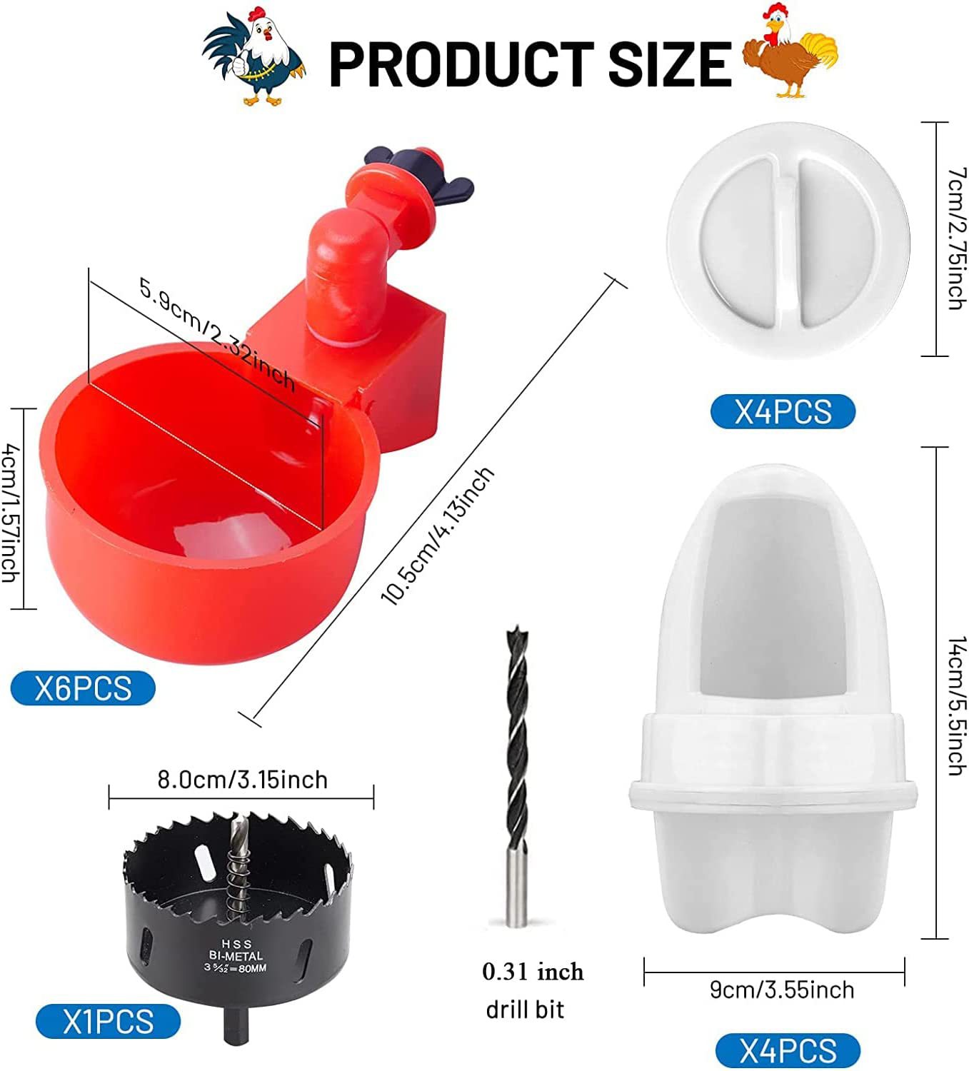 Chicken Feeder Automatic Poultry Feeder with Rat Stopper Caps 6 Ports